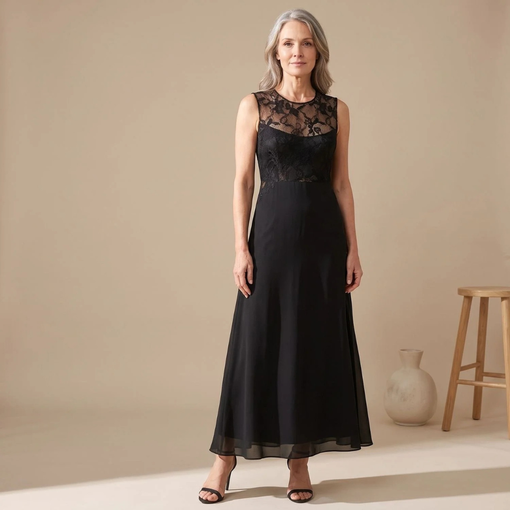 Doreen | Damen Schwarzes Abendkleid mit langem Schnitt