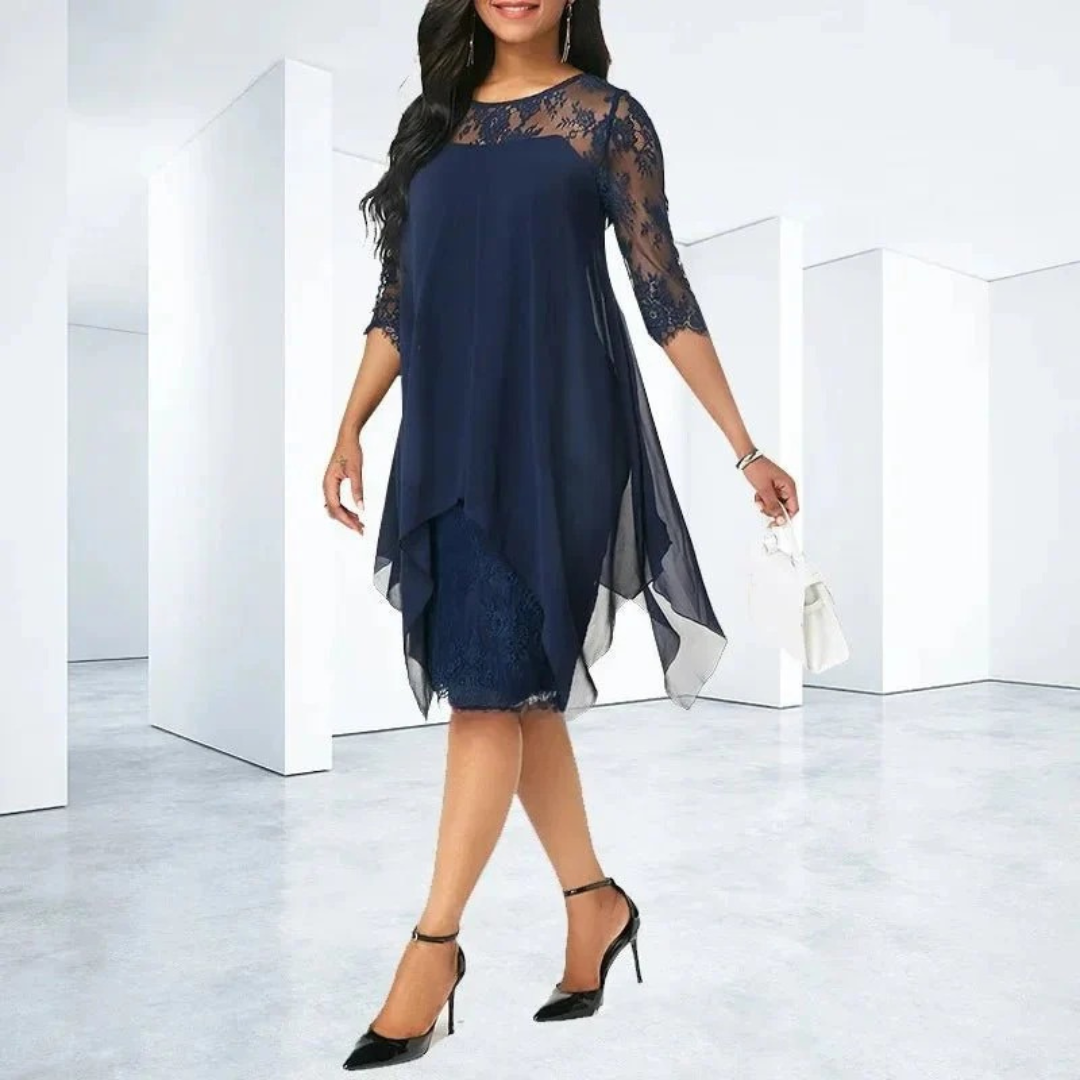 Dorothee | Stilvolles Midi-Abendkleid aus Chiffon in Großen Größen
