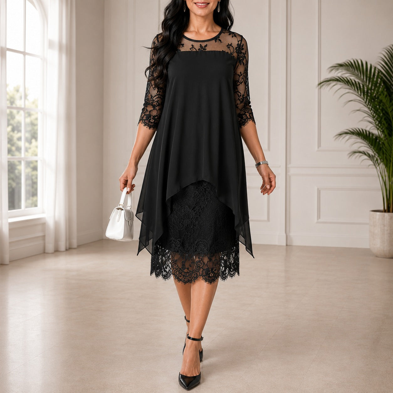 Dorothee | Stilvolles Midi-Abendkleid aus Chiffon in Großen Größen