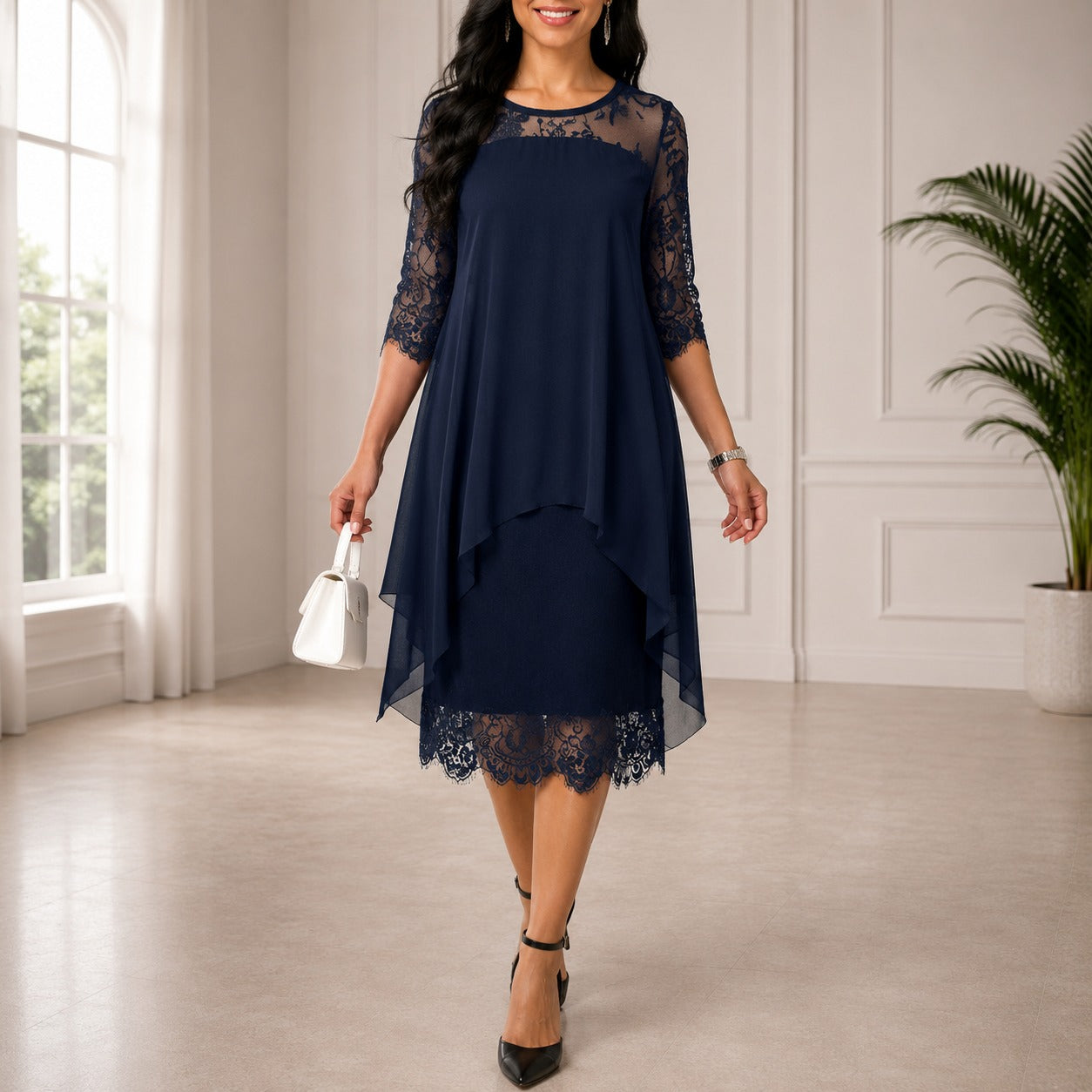 Dorothee | Stilvolles Midi-Abendkleid aus Chiffon in Großen Größen