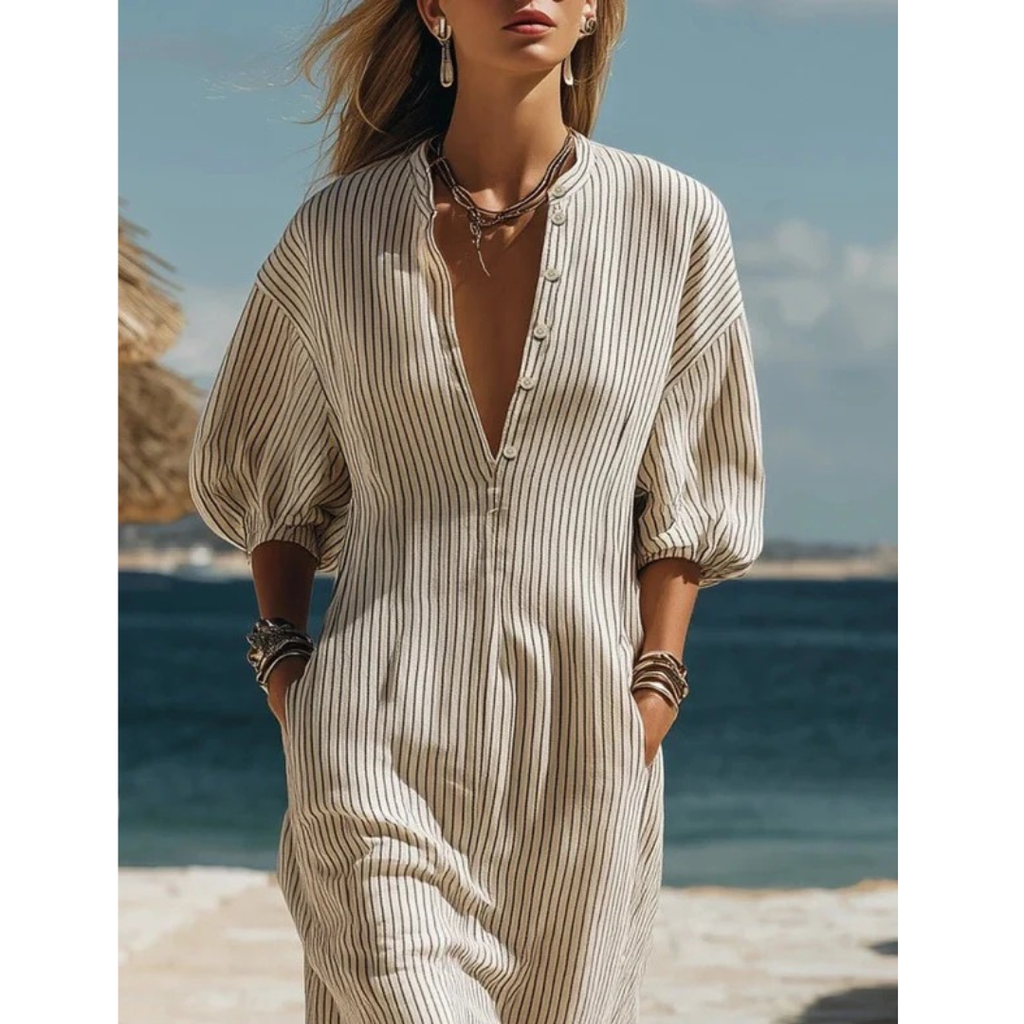 Edda | Damen Sommer Gestreiftes Maxikleid