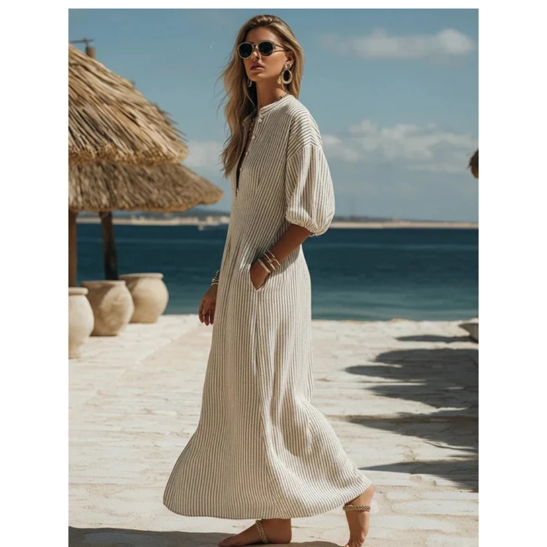 Edda | Damen Sommer Gestreiftes Maxikleid