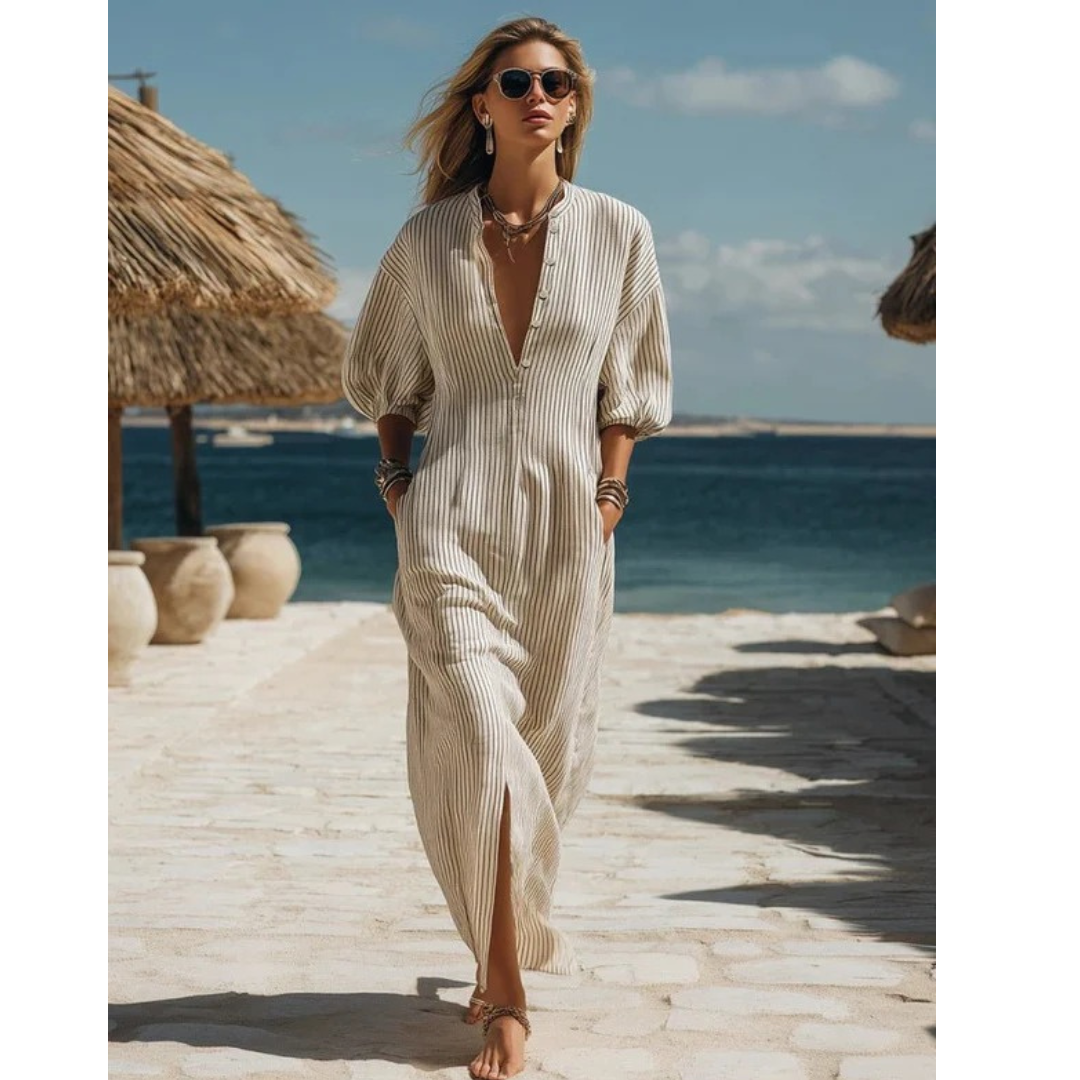 Edda | Damen Sommer Gestreiftes Maxikleid