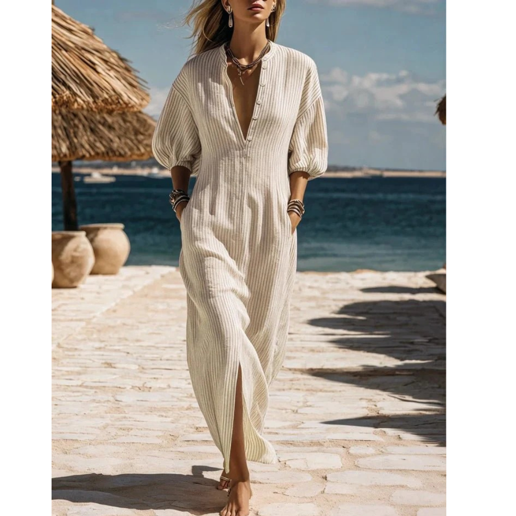 Edda | Damen Sommer Gestreiftes Maxikleid