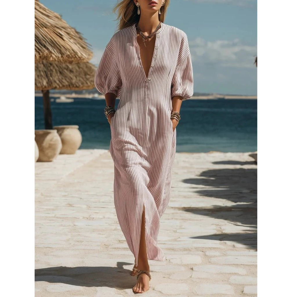 Edda | Damen Sommer Gestreiftes Maxikleid