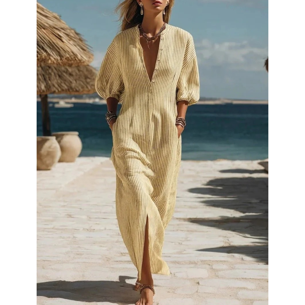 Edda | Damen Sommer Gestreiftes Maxikleid