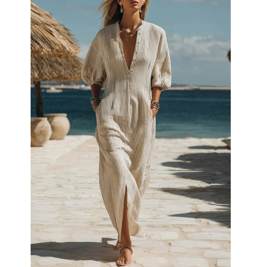 Edda | Damen Sommer Gestreiftes Maxikleid