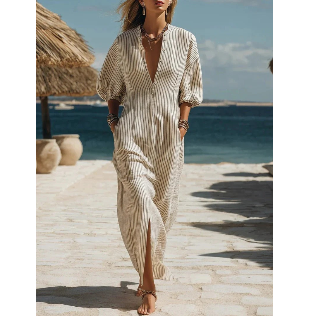 Edda | Damen Sommer Gestreiftes Maxikleid
