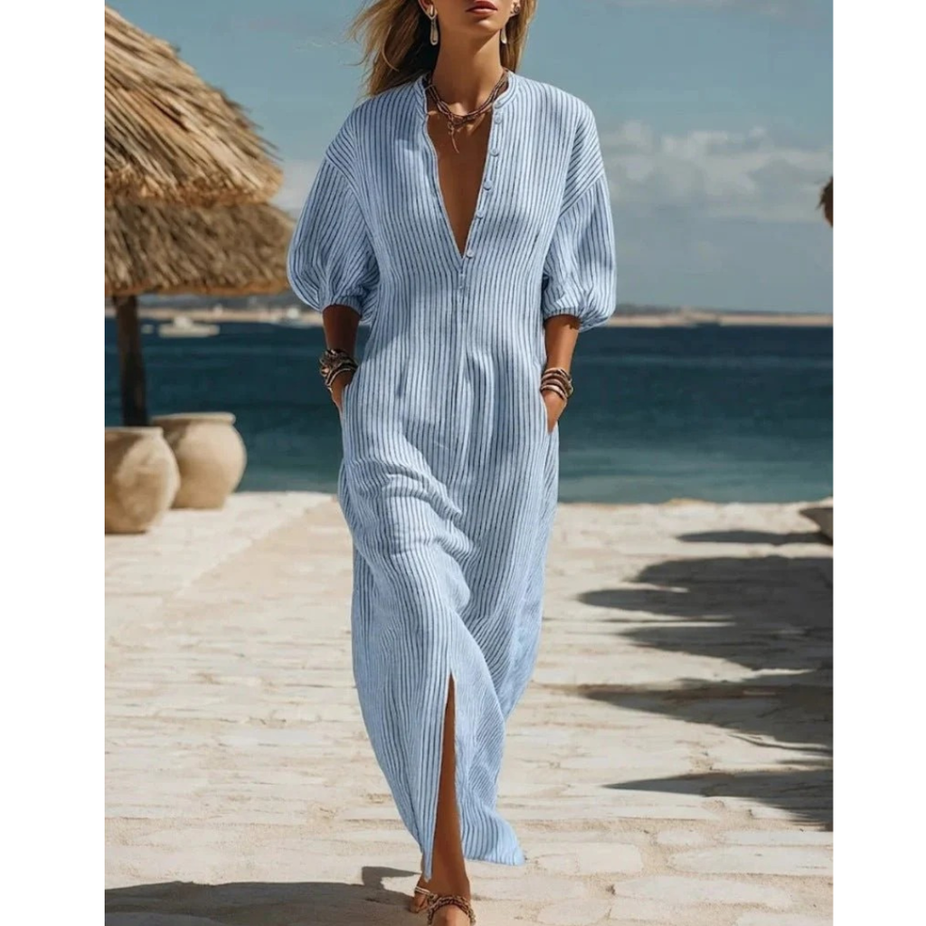 Edda | Damen Sommer Gestreiftes Maxikleid
