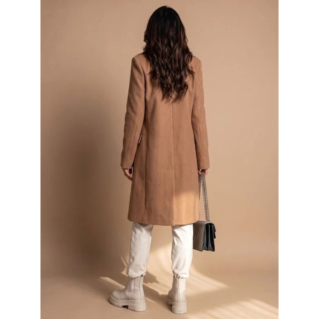 Edda | Damen Wollmantel mit langem Design, Knöpfen und Revers
