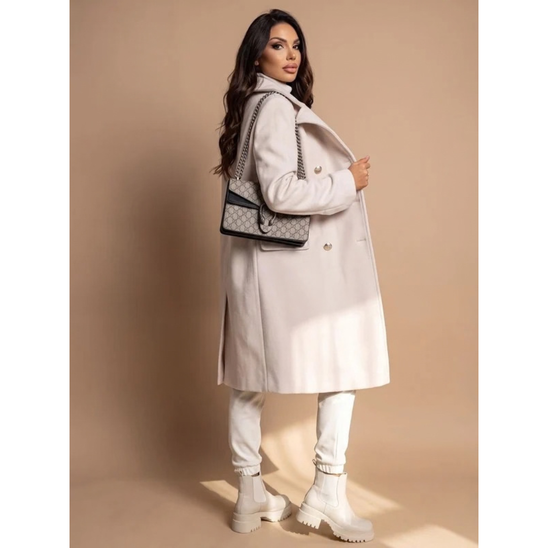 Edda | Damen Wollmantel mit langem Design, Knöpfen und Revers