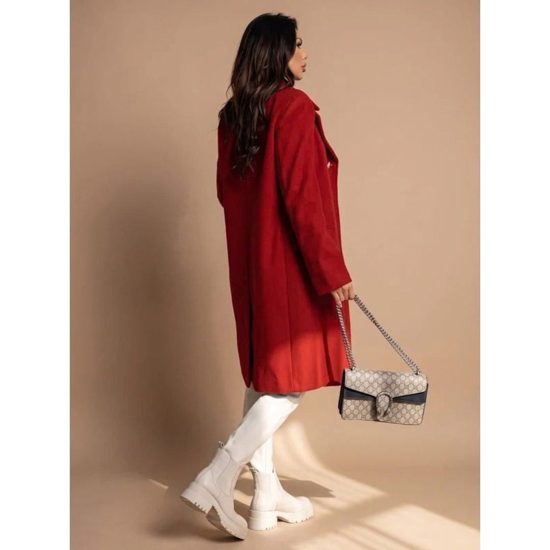Edda | Damen Wollmantel mit langem Design, Knöpfen und Revers