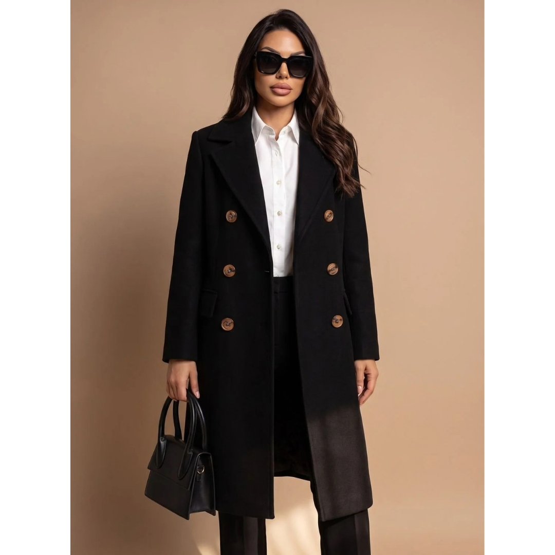 Edda | Damen Wollmantel mit langem Design, Knöpfen und Revers
