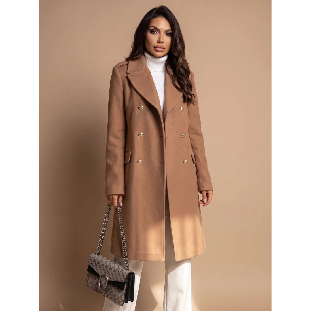 Edda | Damen Wollmantel mit langem Design, Knöpfen und Revers