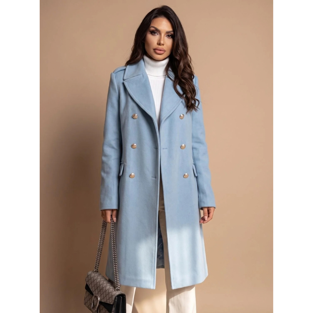 Edda | Damen Wollmantel mit langem Design, Knöpfen und Revers
