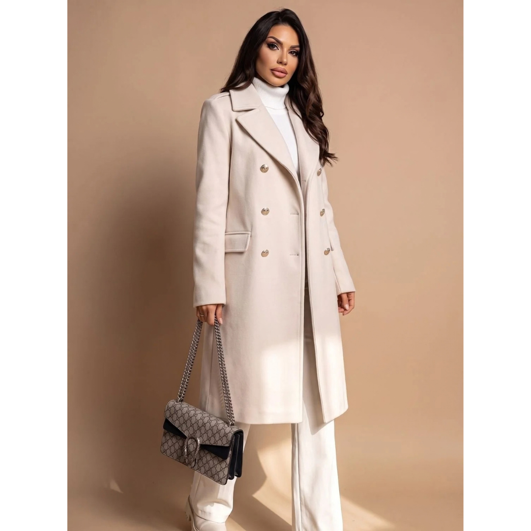 Edda | Damen Wollmantel mit langem Design, Knöpfen und Revers