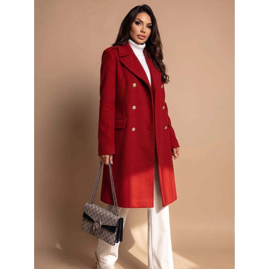 Edda | Damen Wollmantel mit langem Design, Knöpfen und Revers