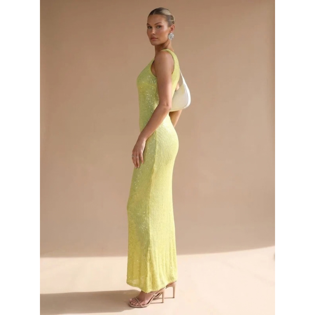 Elara | Damen Maxi Kleid mit Pailletten und Ausschnitt