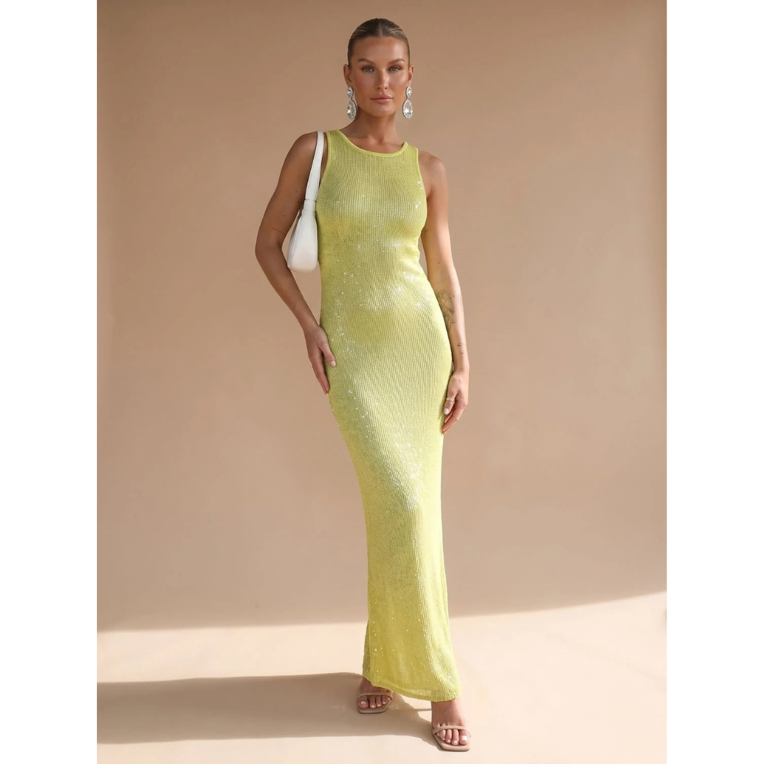 Elara | Damen Maxi Kleid mit Pailletten und Ausschnitt