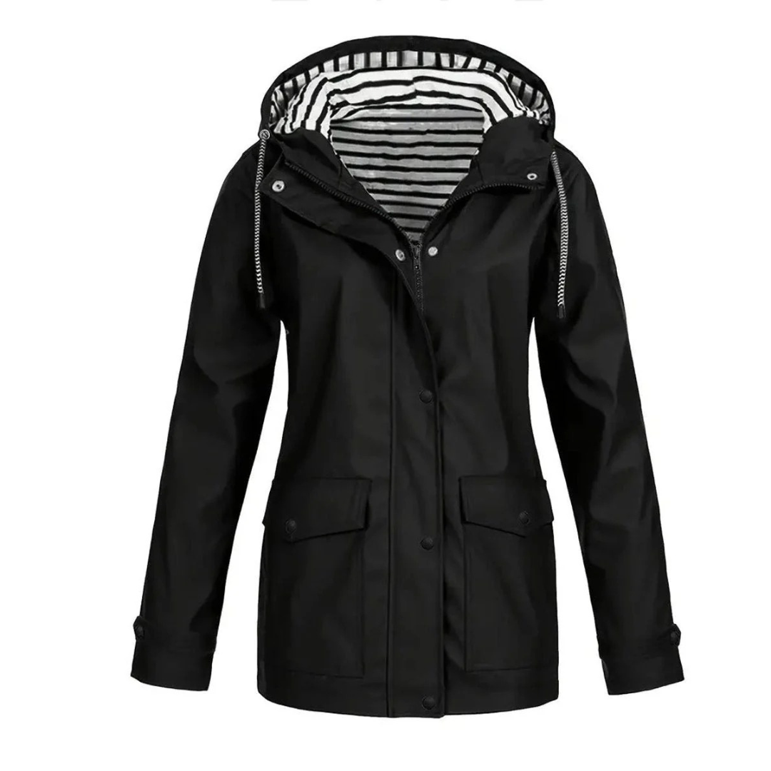 Elena | Damen Mittellange Wasserdichte Regenjacke