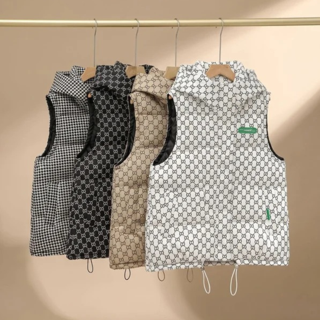 Eleni | Damen Steppweste mit Kapuze und Print