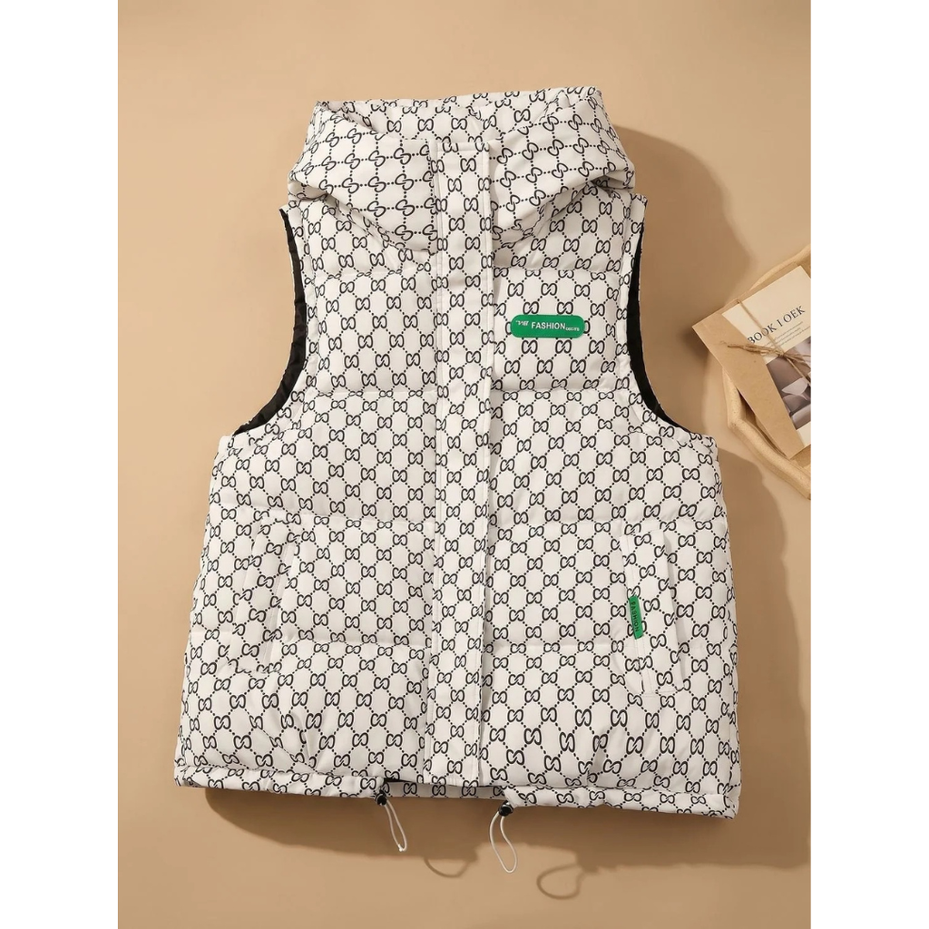 Eleni | Damen Steppweste mit Kapuze und Print