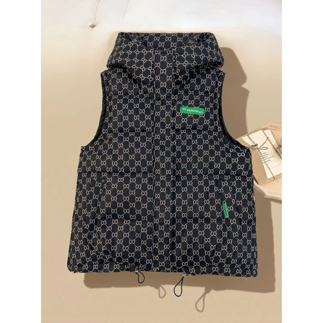 Eleni | Damen Steppweste mit Kapuze und Print