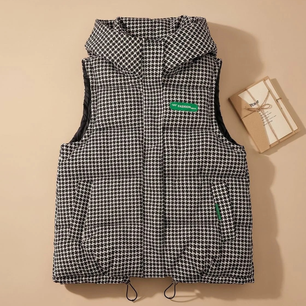 Eleni | Damen Steppweste mit Kapuze und Print
