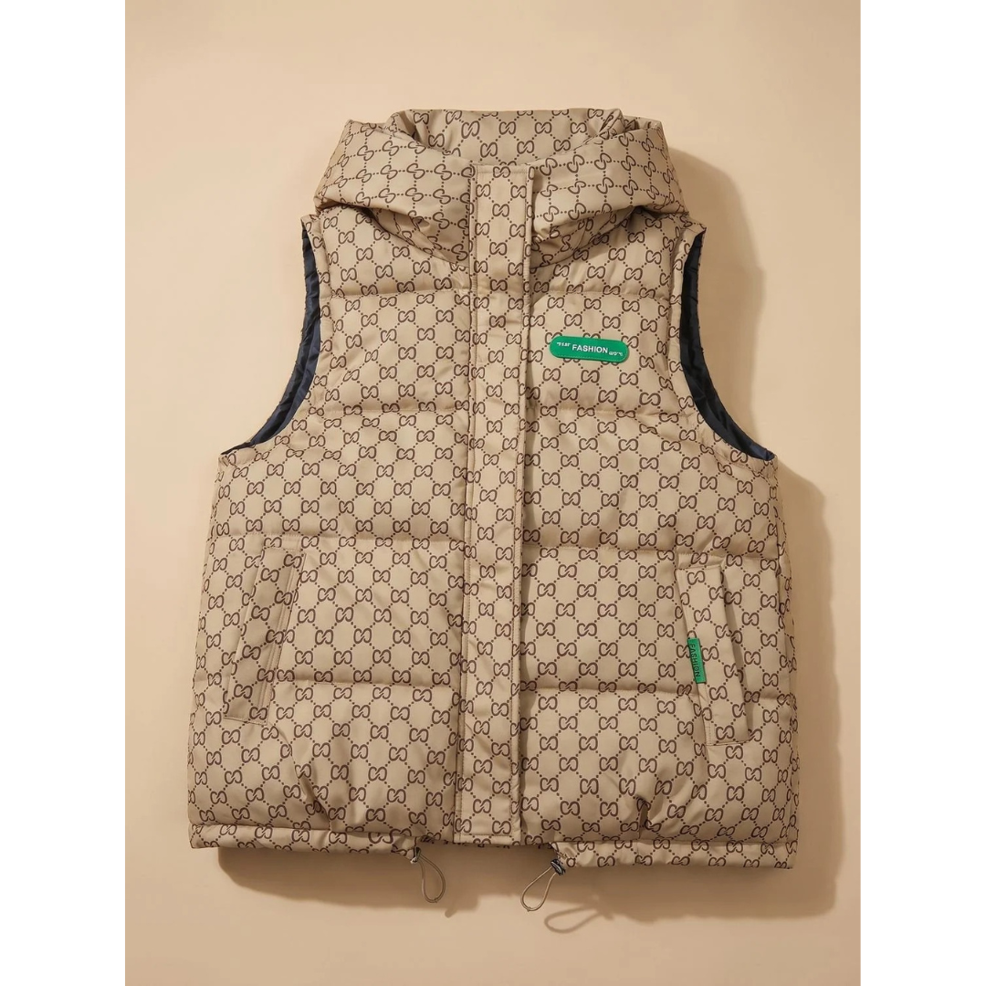 Eleni | Damen Steppweste mit Kapuze und Print