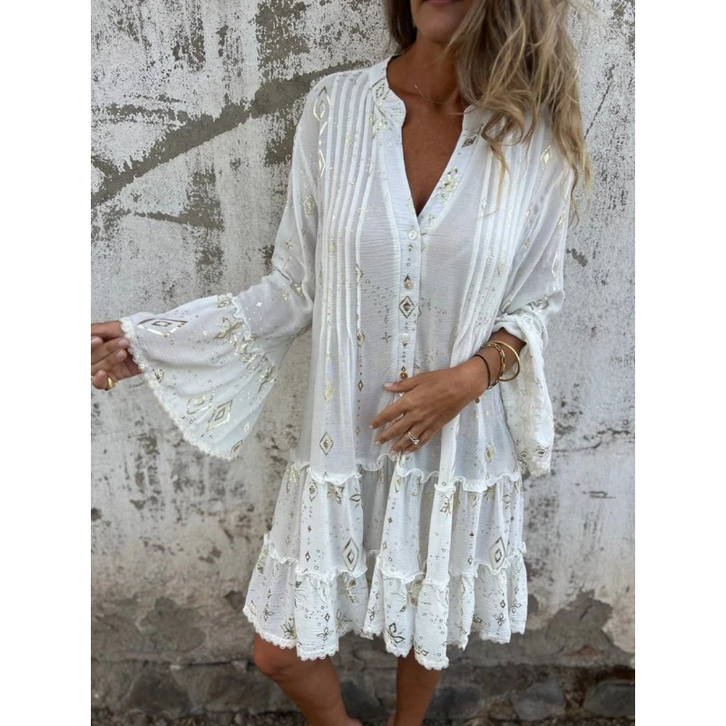 Elfriede | Damen Boho Midikleid Mit V-Ausschnitt