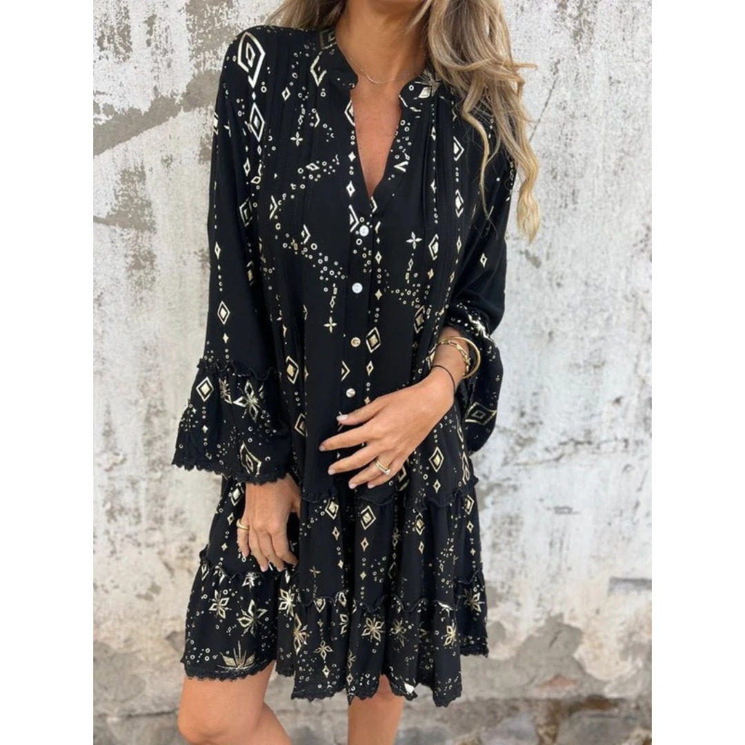 Elfriede | Damen Boho Midikleid Mit V-Ausschnitt
