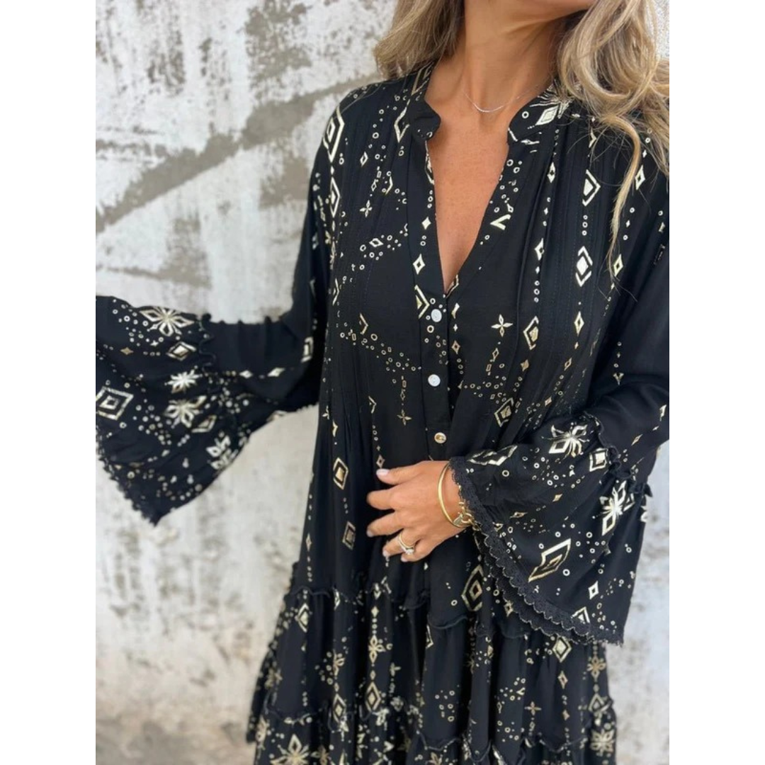 Elfriede | Damen Boho Midikleid Mit V-Ausschnitt