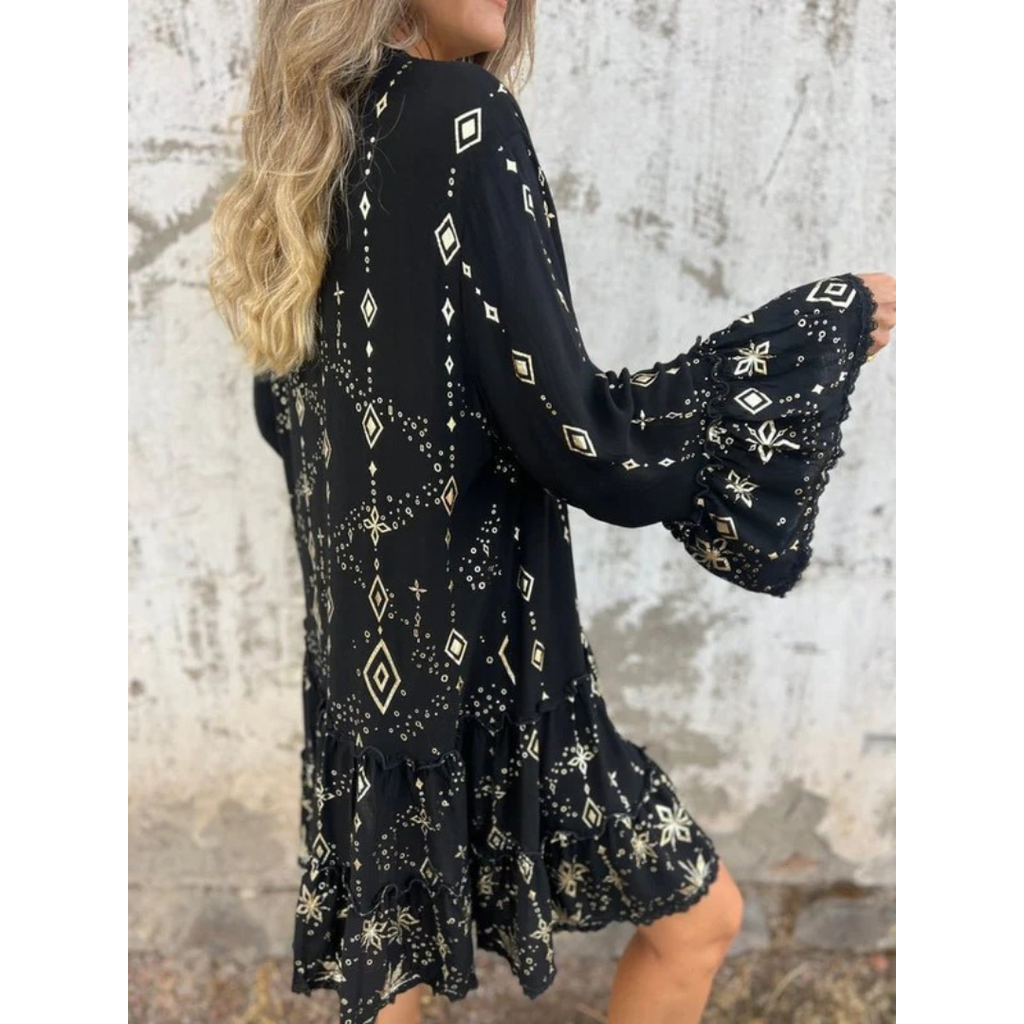 Elfriede | Damen Boho Midikleid Mit V-Ausschnitt