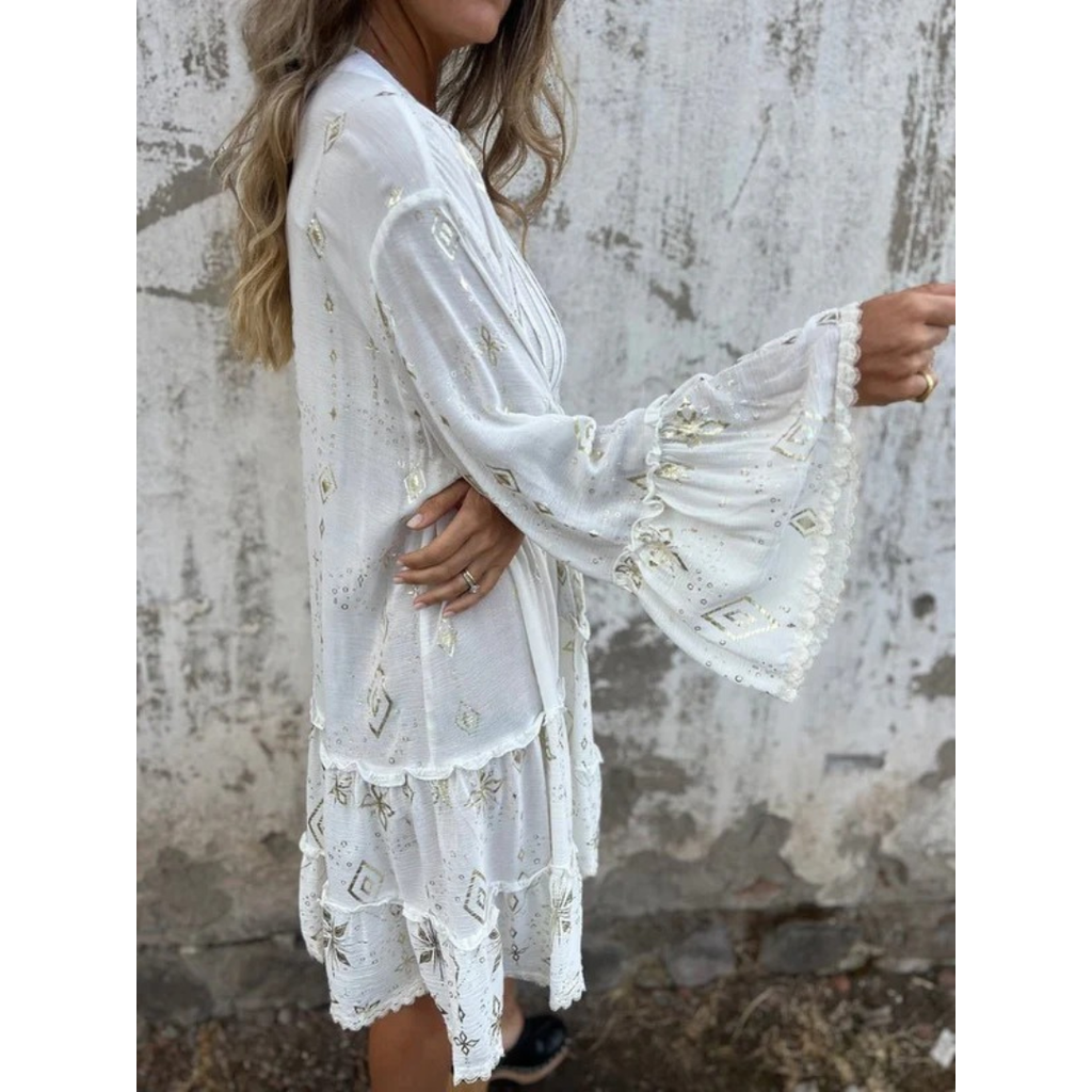 Elfriede | Damen Boho Midikleid Mit V-Ausschnitt