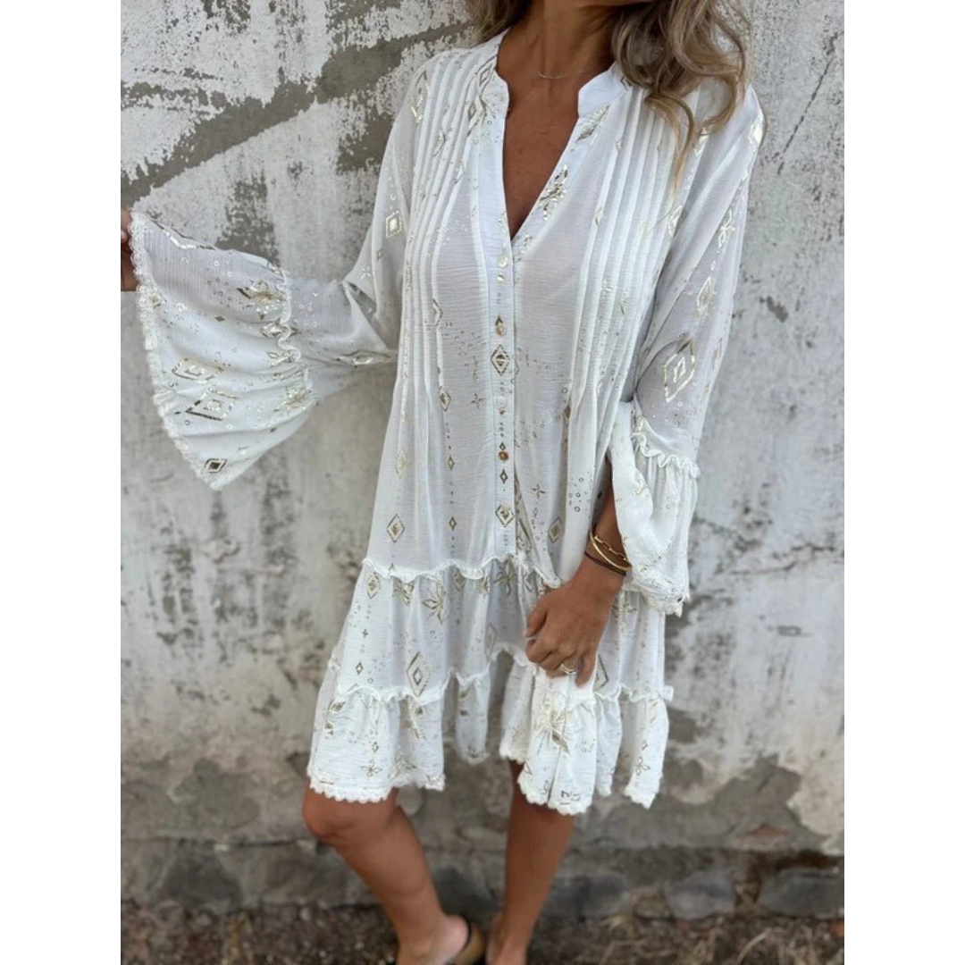 Elfriede | Damen Boho Midikleid Mit V-Ausschnitt