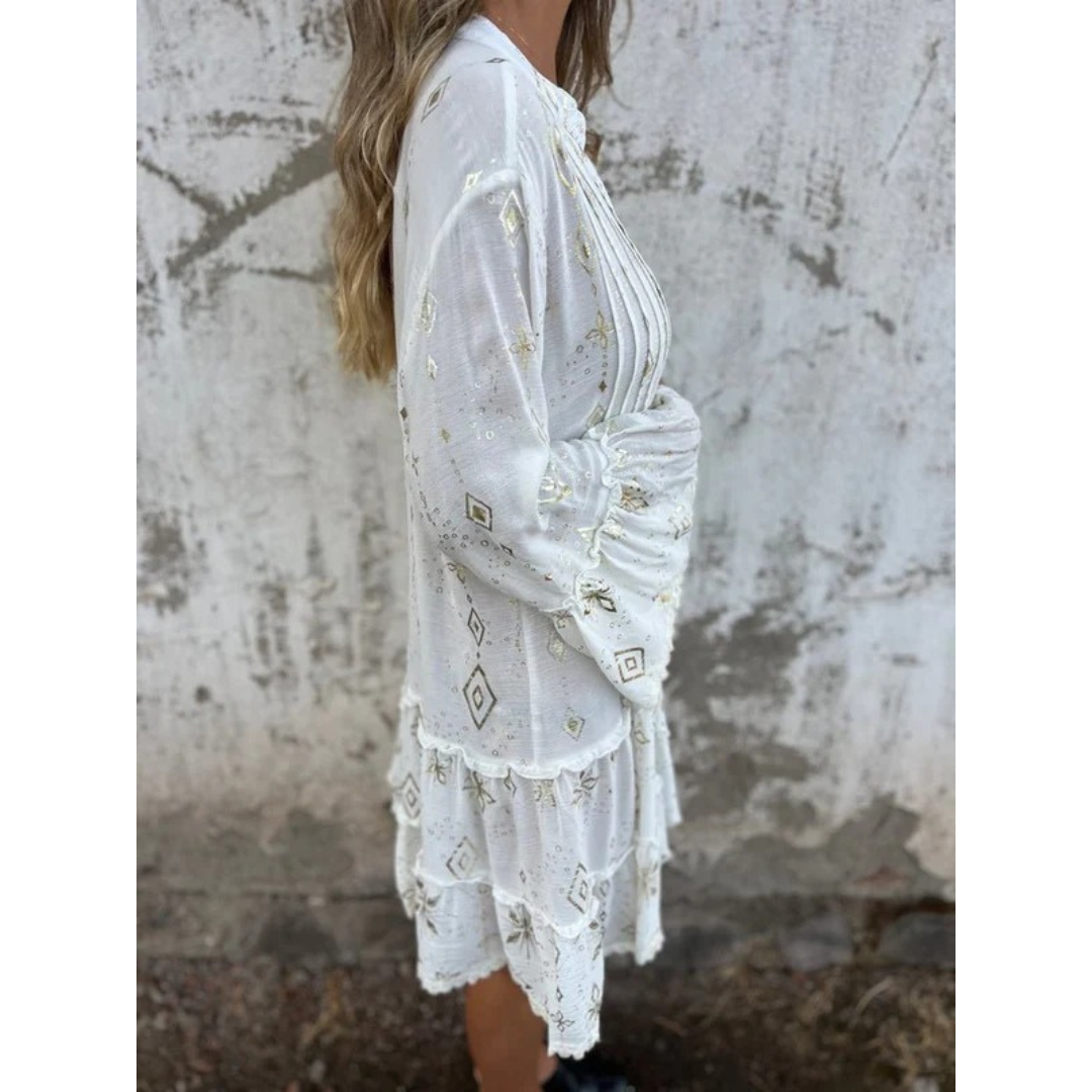 Elfriede | Damen Boho Midikleid Mit V-Ausschnitt