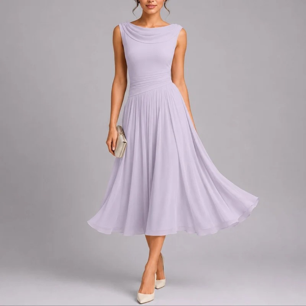 Elfriede | Damen Herbst Midikleid für Hochzeitsgäste mit Plissee