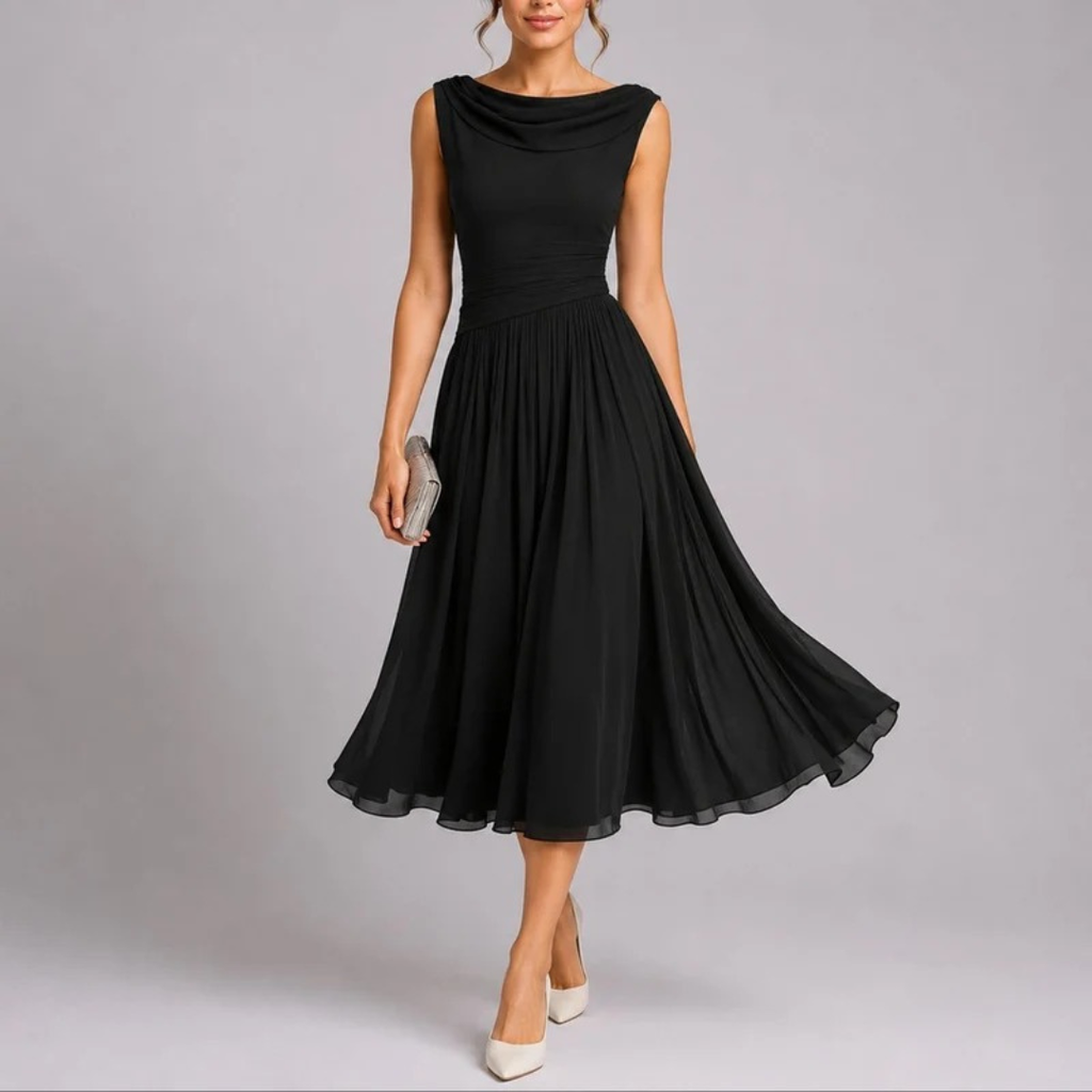 Elfriede | Damen Herbst Midikleid für Hochzeitsgäste mit Plissee