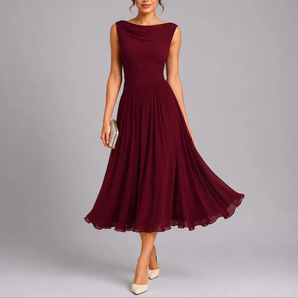Elfriede | Damen Herbst Midikleid für Hochzeitsgäste mit Plissee