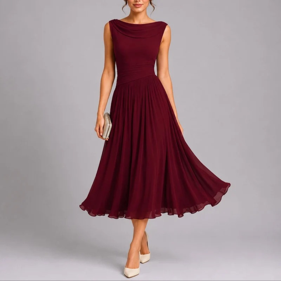 Elfriede | Damen Herbst Midikleid für Hochzeitsgäste mit Plissee