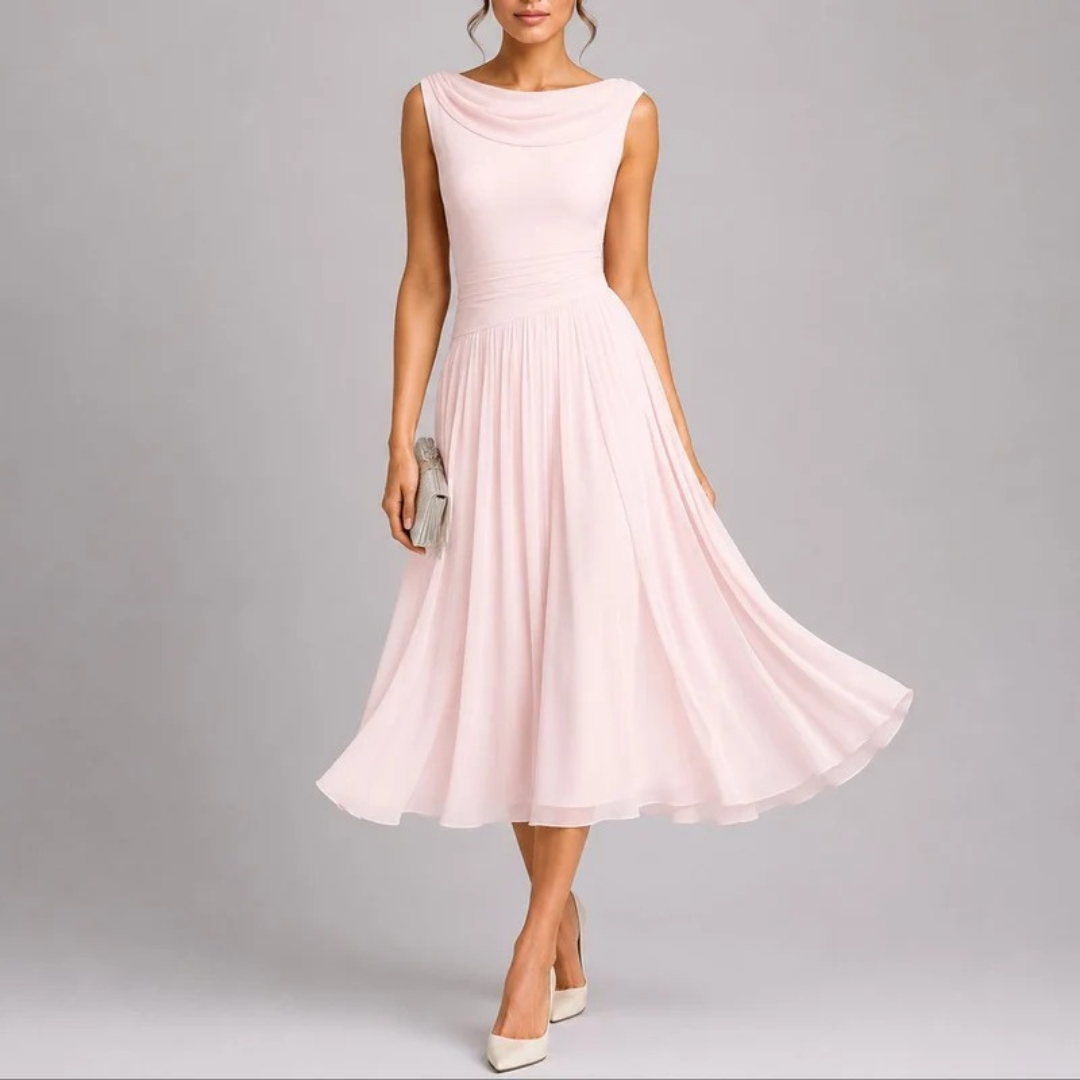Elfriede | Damen Herbst Midikleid für Hochzeitsgäste mit Plissee