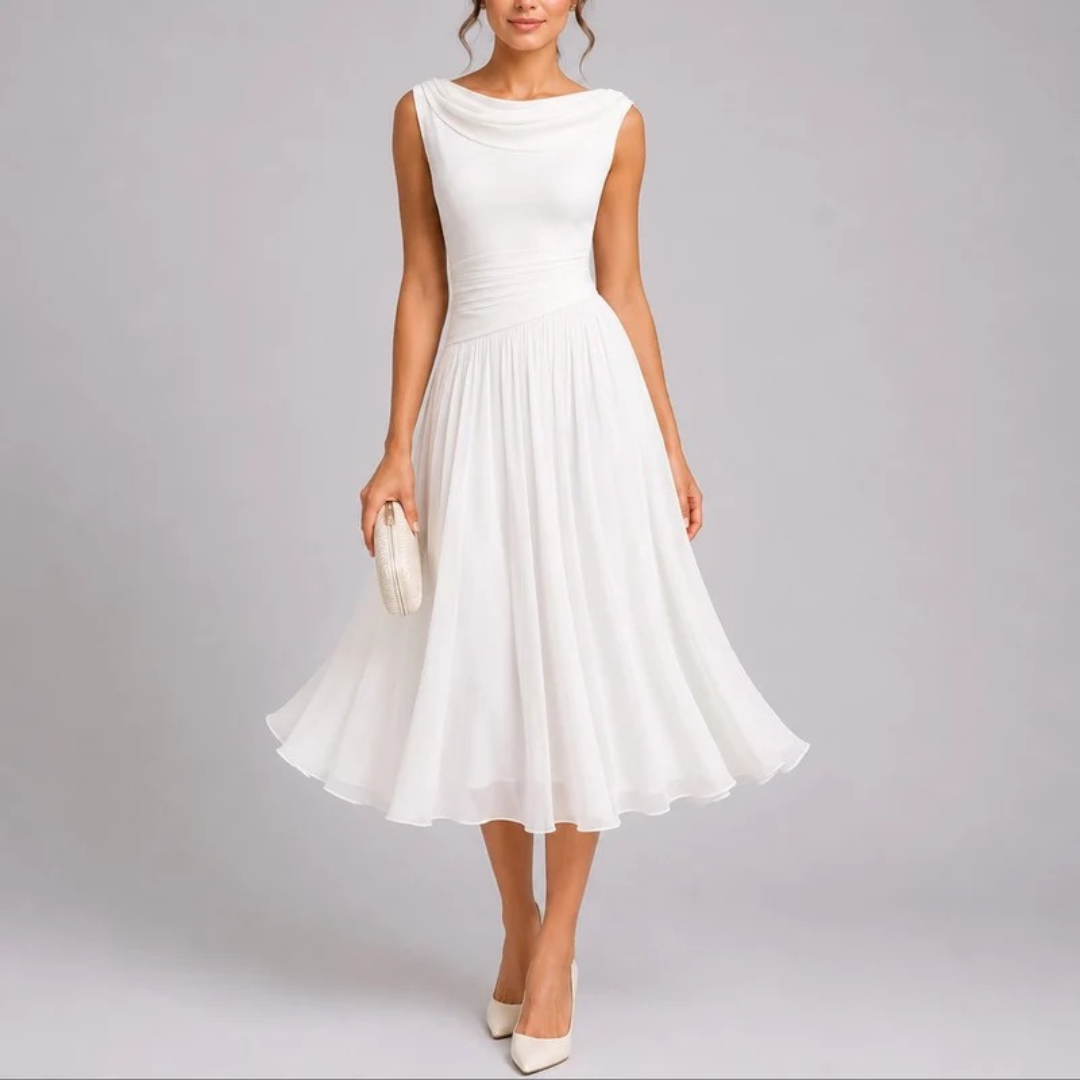 Elfriede | Damen Herbst Midikleid für Hochzeitsgäste mit Plissee