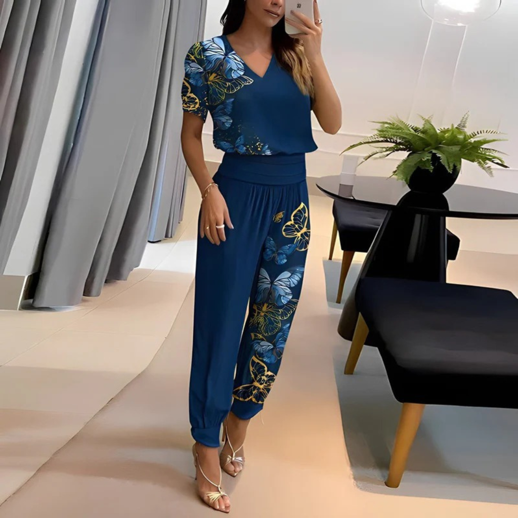 Elfriede | Damen Sommer Zweiteiler Bluse Hose Set