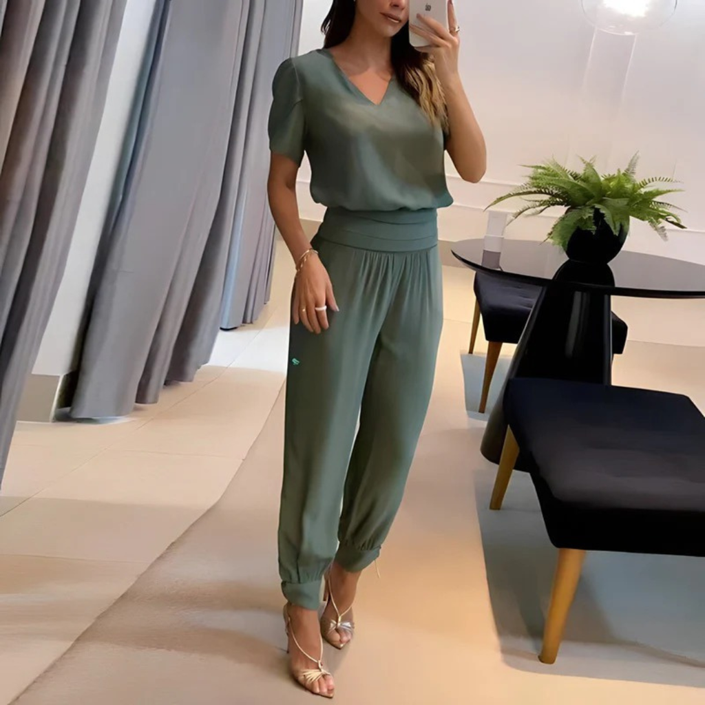 Elfriede | Damen Sommer Zweiteiler Bluse Hose Set