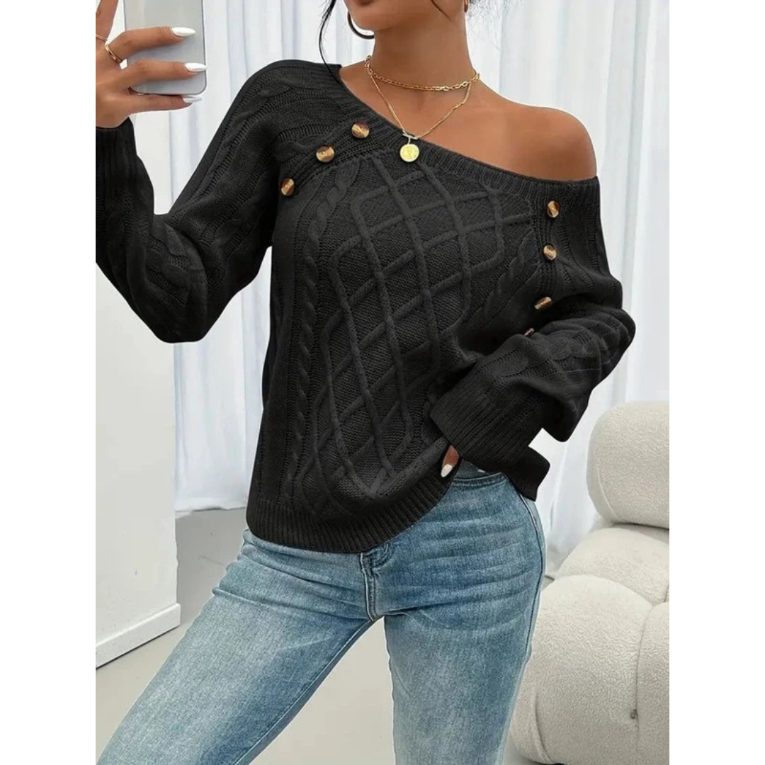 Elfriede | Damen Strickpullover mit Knöpfen Langarm
