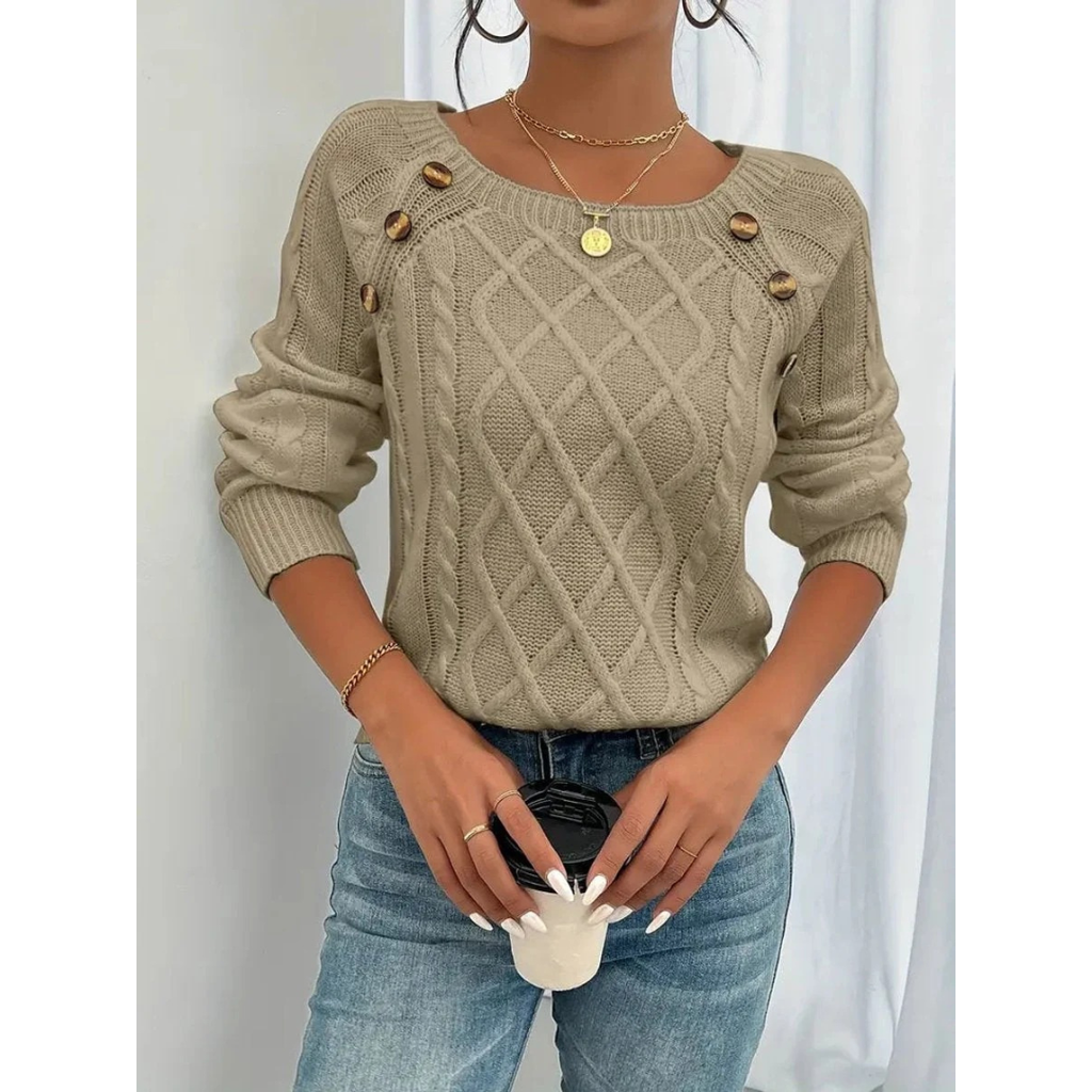Elfriede | Damen Strickpullover mit Knöpfen Langarm