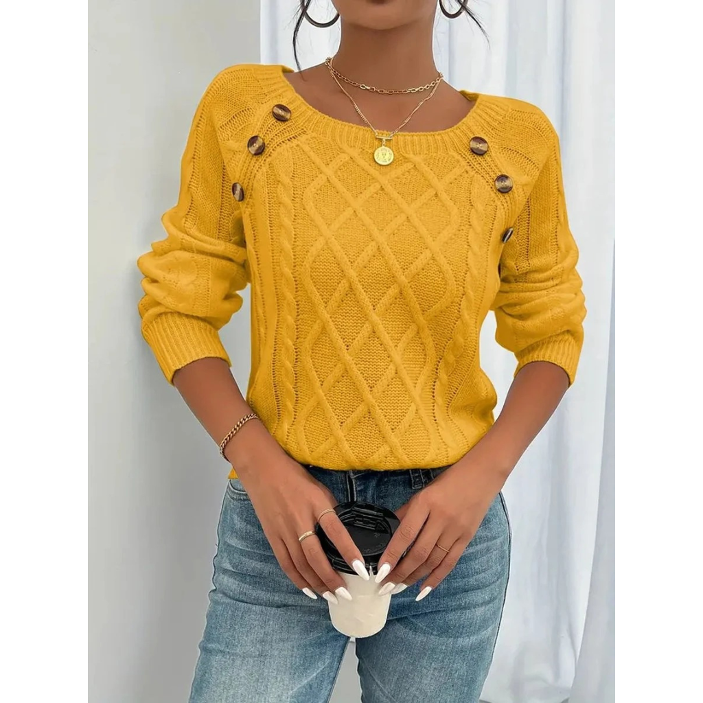 Elfriede | Damen Strickpullover mit Knöpfen Langarm