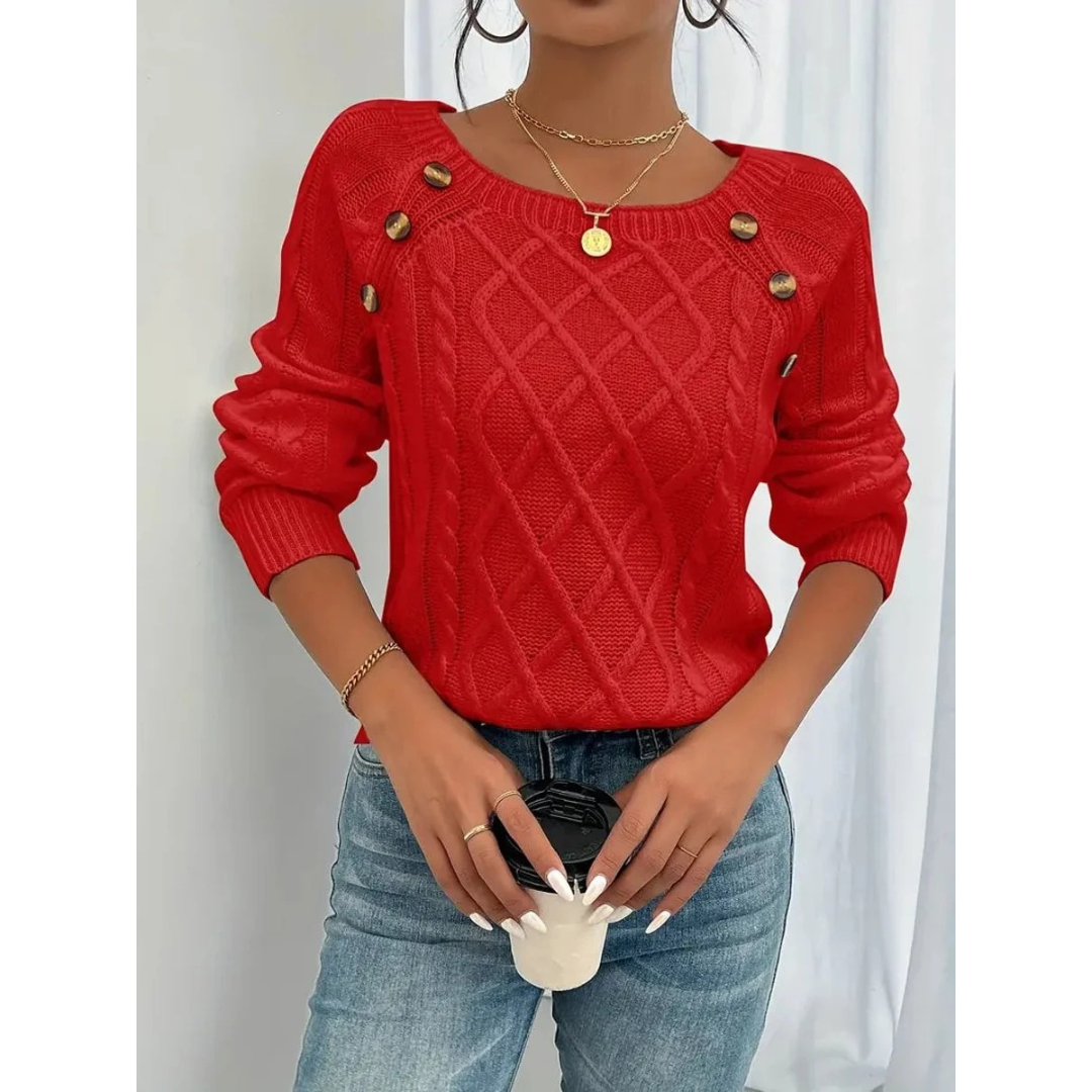 Elfriede | Damen Strickpullover mit Knöpfen Langarm