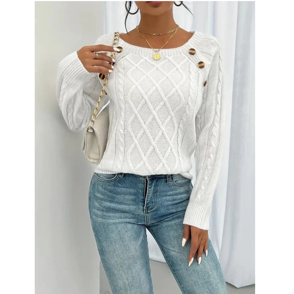 Elfriede | Damen Strickpullover mit Knöpfen Langarm