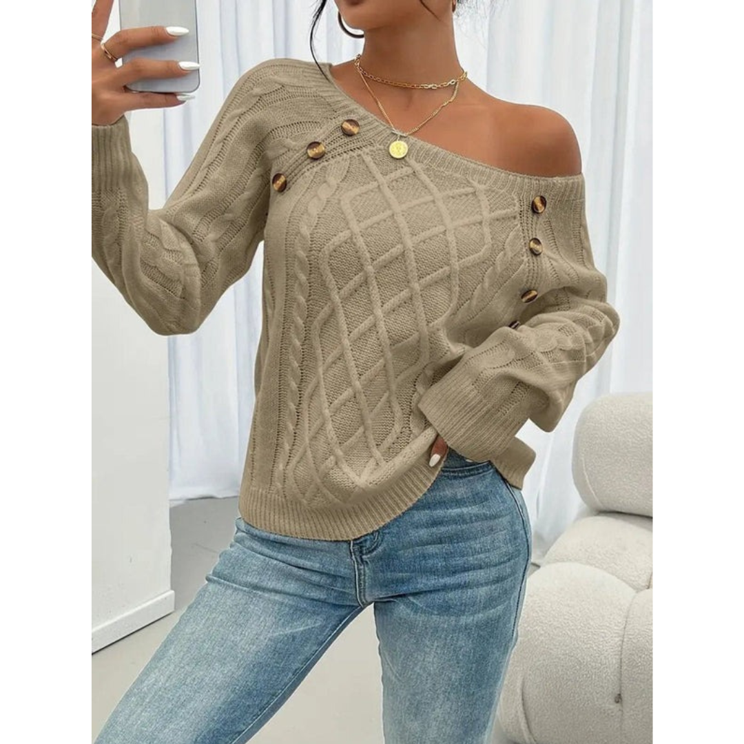Elfriede | Damen Strickpullover mit Knöpfen Langarm
